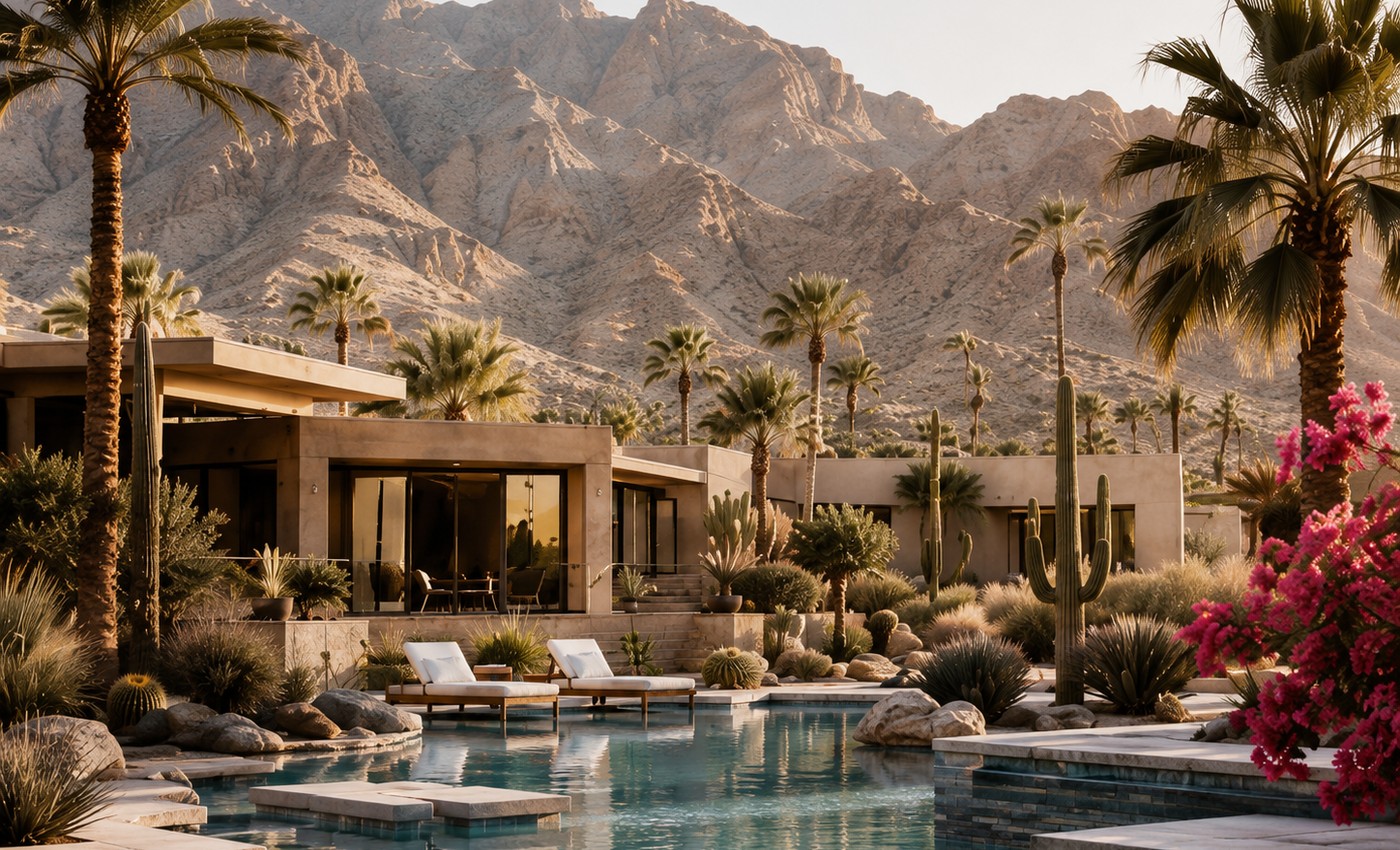 Private desert residence with a pool and mountain views